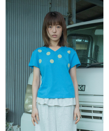 PEEVES PEEVES（フィブス フィブス）の「PVS Dot V-Neck Tee / Blue（Tシャツ/カットソー）」