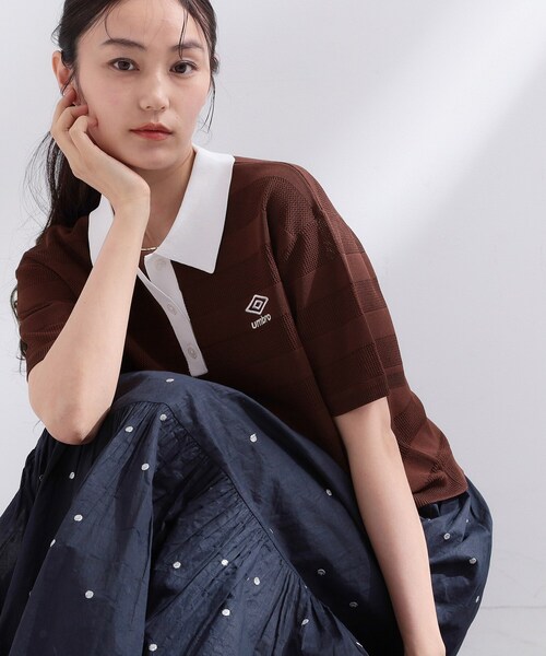 OPAQUE.CLIP(オペークドットクリップ)の「◆【umbro/アンブロ】メッシュボーダー配色ポロニット(ニット/セーター・レディース・ホワイト/ライトブルー/ブラウン系その他・99)」の2枚目の写真