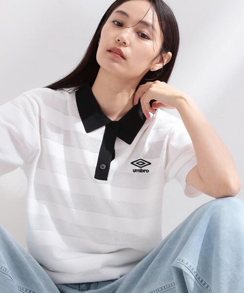 OPAQUE.CLIP(オペークドットクリップ)の「◆【umbro/アンブロ】メッシュボーダー配色ポロニット(ニット/セーター・レディース・ホワイト/ライトブルー/ブラウン系その他・99)」の1枚目の写真