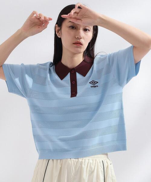 OPAQUE.CLIP(オペークドットクリップ)の「◆【umbro/アンブロ】メッシュボーダー配色ポロニット(ニット/セーター・レディース・ホワイト/ライトブルー/ブラウン系その他・99)」の3枚目の写真