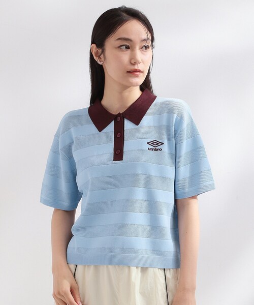 OPAQUE.CLIP(オペークドットクリップ)の「◆【umbro/アンブロ】メッシュボーダー配色ポロニット(ニット/セーター・レディース・ホワイト/ライトブルー/ブラウン系その他・99)」の6枚目の写真