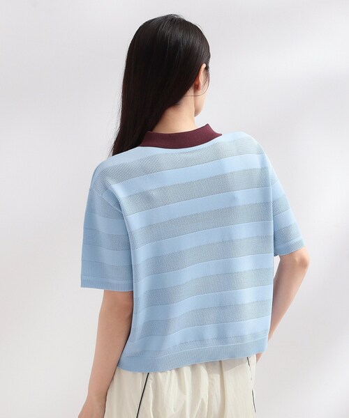 OPAQUE.CLIP(オペークドットクリップ)の「◆【umbro/アンブロ】メッシュボーダー配色ポロニット(ニット/セーター・レディース・ホワイト/ライトブルー/ブラウン系その他・99)」の8枚目の写真