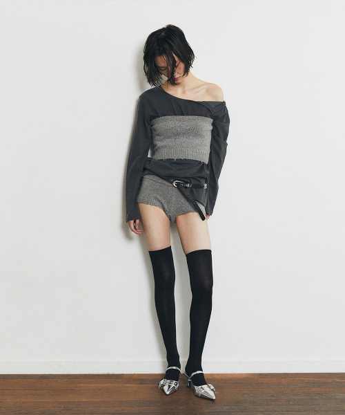 HALF DEVIL US(ハーフデビルアス)の「ニットパンチングロゴツーウェイチューブトップ_グレー(ニット/セーター・レディース・その他・FREE)」の8枚目の写真