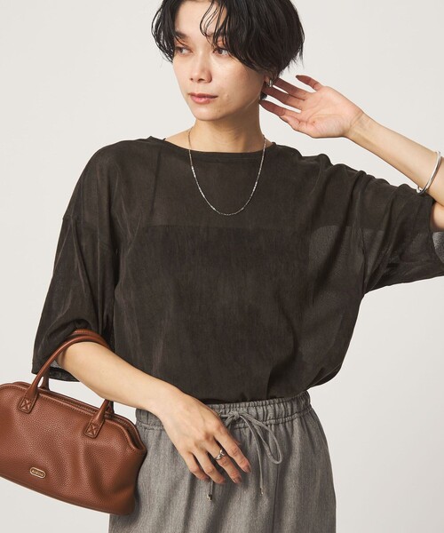 green label relaxing(グリーンレーベルリラクシング)の「シアーフロッキー ショートスリーブ Tシャツ(Tシャツ/カットソー・レディース・ライラック/グレー/ブラック/ダークブラウン・FREE)」の1枚目の写真