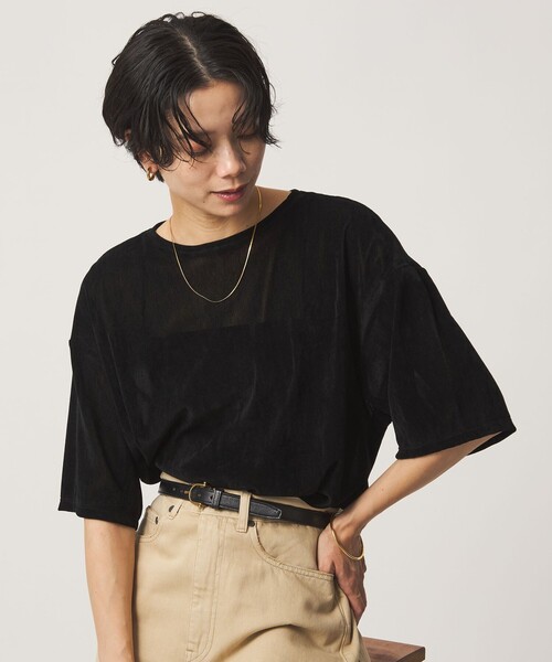 green label relaxing(グリーンレーベルリラクシング)の「シアーフロッキー ショートスリーブ Tシャツ(Tシャツ/カットソー・レディース・ライラック/グレー/ブラック/ダークブラウン・FREE)」の2枚目の写真