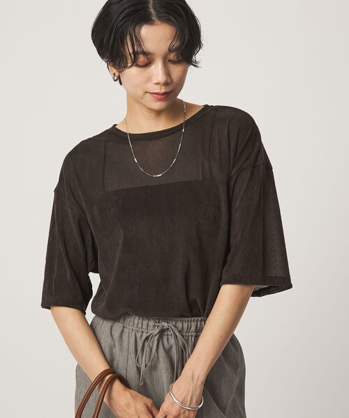 green label relaxing(グリーンレーベルリラクシング)の「シアーフロッキー ショートスリーブ Tシャツ(Tシャツ/カットソー・レディース・ライラック/グレー/ブラック/ダークブラウン・FREE)」の5枚目の写真