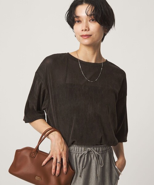 green label relaxing(グリーンレーベルリラクシング)の「シアーフロッキー ショートスリーブ Tシャツ(Tシャツ/カットソー・レディース・ライラック/グレー/ブラック/ダークブラウン・FREE)」の6枚目の写真