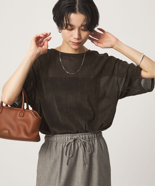 green label relaxing(グリーンレーベルリラクシング)の「シアーフロッキー ショートスリーブ Tシャツ(Tシャツ/カットソー・レディース・ライラック/グレー/ブラック/ダークブラウン・FREE)」の7枚目の写真