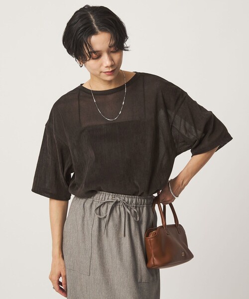 green label relaxing(グリーンレーベルリラクシング)の「シアーフロッキー ショートスリーブ Tシャツ(Tシャツ/カットソー・レディース・ライラック/グレー/ブラック/ダークブラウン・FREE)」の9枚目の写真