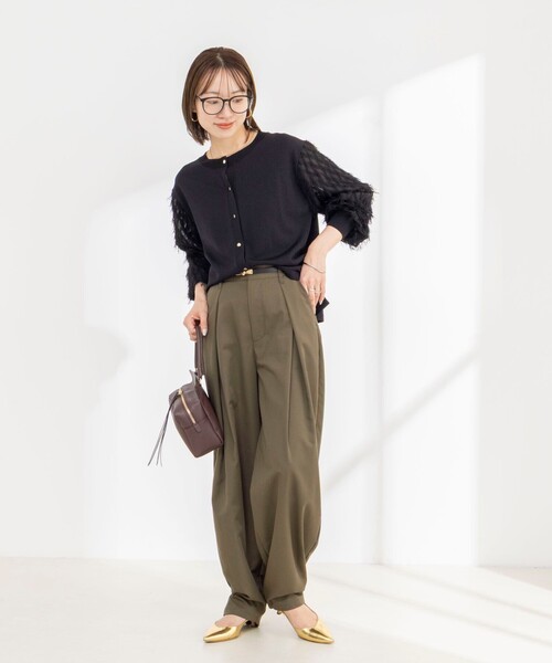 NOLLEY’S(ノーリーズ)の「《手洗い可能》袖カットフリンジ生地クルーカーディガン(カーディガン/ボレロ・レディース・オフホワイト/ブラック・36/38)」の11枚目の写真