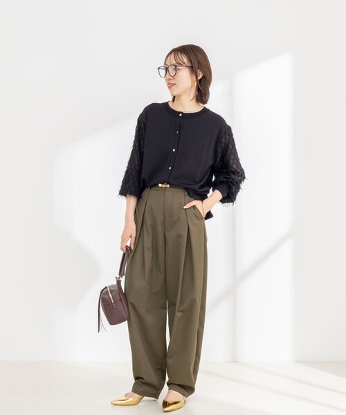 NOLLEY’S(ノーリーズ)の「《手洗い可能》袖カットフリンジ生地クルーカーディガン(カーディガン/ボレロ・レディース・オフホワイト/ブラック・36/38)」の12枚目の写真