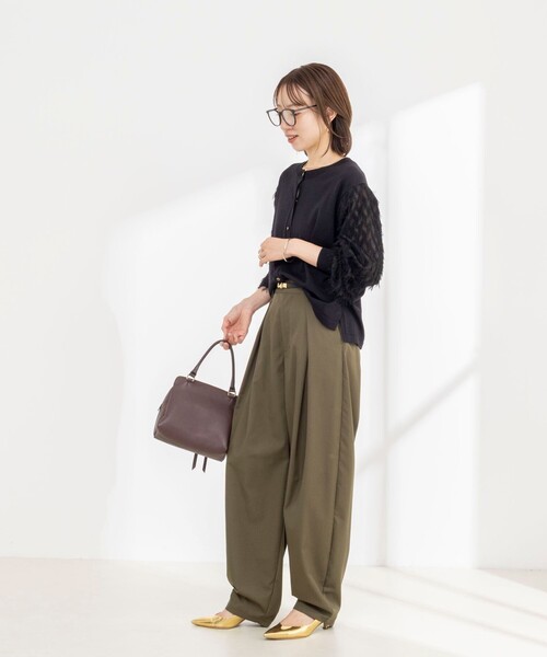 NOLLEY’S(ノーリーズ)の「《手洗い可能》袖カットフリンジ生地クルーカーディガン(カーディガン/ボレロ・レディース・オフホワイト/ブラック・36/38)」の13枚目の写真