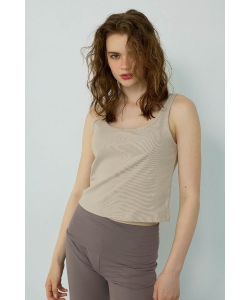 ALEXIA STAM(アリシアスタン)の「Embroidered Logo Ribbed Tank Top /ロゴ刺繍タンクトップ(Tシャツ/カットソー・レディース・ベージュ/カーキ/パープル/ピンク・M/S)」の1枚目の写真