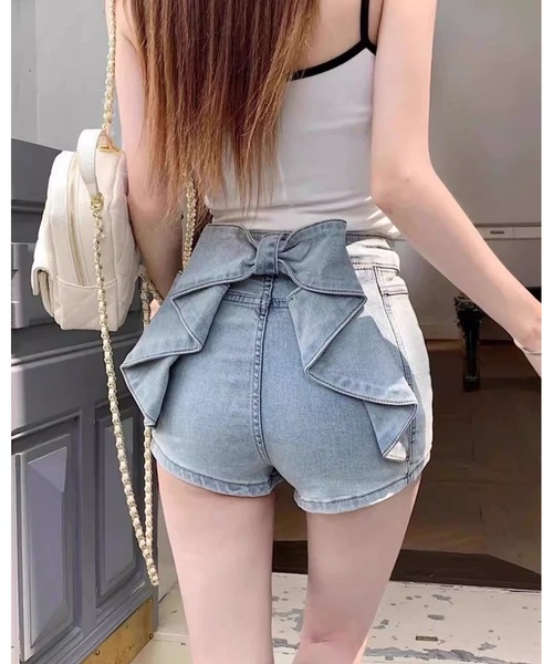 inst.ALL(インストール)の「バックリボンデニムショートパンツ(デニムパンツ・レディース・サックスブルー・L/M/S)」の1枚目の写真