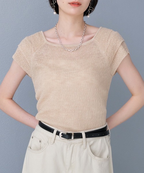 Rejoule(リジュール)の「バックストラップデザイン ティアードフリル袖シアートップス(Tシャツ/カットソー・レディース・ホワイト/チャコールグレー/ベージュ/ブラウン・FREE)」の17枚目の写真