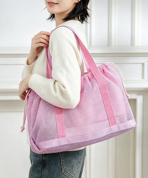 ReRe(リリ)の「インナーポーチ付き巾着メッシュトートバッグ(トートバッグ・レディース・ピンク/ライトグリーン/ライトグレー/ブラック/ライトパープル・FREE)」の21枚目の写真