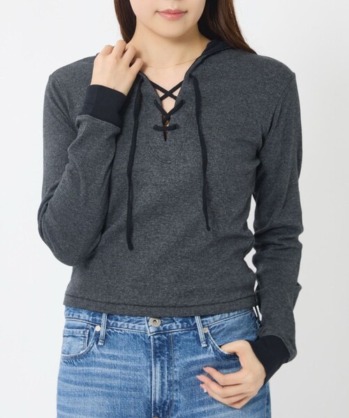MILLER(ミラー)の「【Robert P Miller | ロバート・ピー・ミラー】ヘンリーネックパーカー/Prib Henley hoodie/ボーダー(Tシャツ/カットソー・レディース・ブルー/グリーン系その他/ブラック系その他/チャコールグレー・フリー)」の3枚目の写真