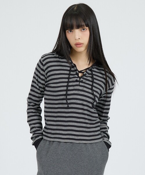 MILLER(ミラー)の「【Robert P Miller | ロバート・ピー・ミラー】ヘンリーネックパーカー/Prib Henley hoodie/ボーダー(Tシャツ/カットソー・レディース・ブルー/グリーン系その他/ブラック系その他/チャコールグレー・フリー)」の7枚目の写真