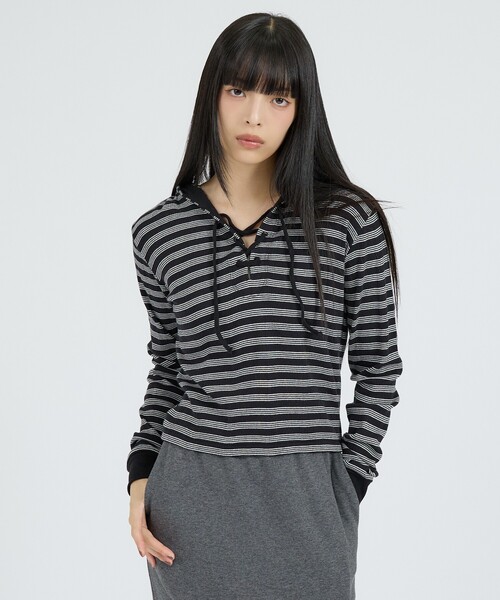 MILLER(ミラー)の「【Robert P Miller | ロバート・ピー・ミラー】ヘンリーネックパーカー/Prib Henley hoodie/ボーダー(Tシャツ/カットソー・レディース・ブルー/グリーン系その他/ブラック系その他/チャコールグレー・フリー)」の8枚目の写真