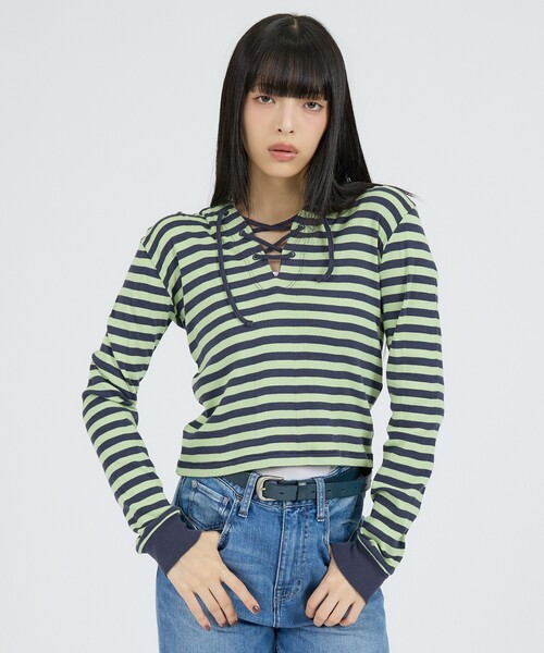 MILLER(ミラー)の「【Robert P Miller | ロバート・ピー・ミラー】ヘンリーネックパーカー/Prib Henley hoodie/ボーダー(Tシャツ/カットソー・レディース・ブルー/グリーン系その他/ブラック系その他/チャコールグレー・フリー)」の12枚目の写真