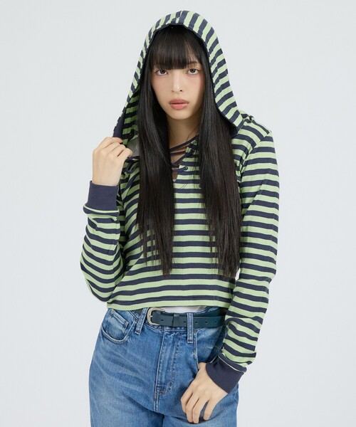 MILLER(ミラー)の「【Robert P Miller | ロバート・ピー・ミラー】ヘンリーネックパーカー/Prib Henley hoodie/ボーダー(Tシャツ/カットソー・レディース・ブルー/グリーン系その他/ブラック系その他/チャコールグレー・フリー)」の14枚目の写真