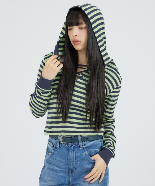MILLER(ミラー)の「【Robert P Miller | ロバート・ピー・ミラー】ヘンリーネックパーカー/Prib Henley hoodie/ボーダー(Tシャツ/カットソー・レディース・ブルー/グリーン系その他/ブラック系その他/チャコールグレー・フリー)」の15枚目の写真