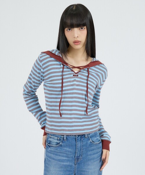 MILLER(ミラー)の「【Robert P Miller | ロバート・ピー・ミラー】ヘンリーネックパーカー/Prib Henley hoodie/ボーダー(Tシャツ/カットソー・レディース・ブルー/グリーン系その他/ブラック系その他/チャコールグレー・フリー)」の19枚目の写真