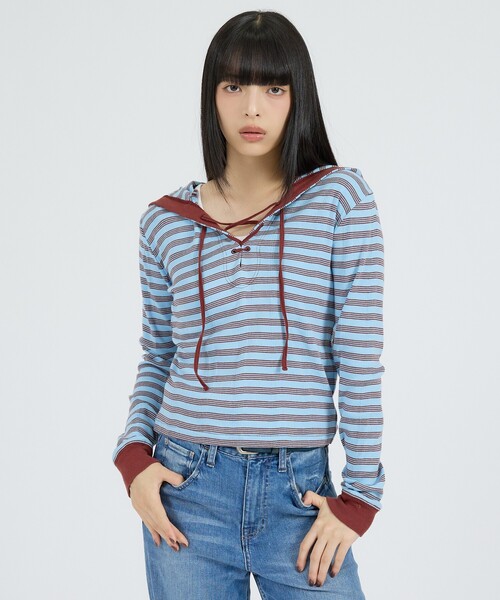 MILLER(ミラー)の「【Robert P Miller | ロバート・ピー・ミラー】ヘンリーネックパーカー/Prib Henley hoodie/ボーダー(Tシャツ/カットソー・レディース・ブルー/グリーン系その他/ブラック系その他/チャコールグレー・フリー)」の20枚目の写真