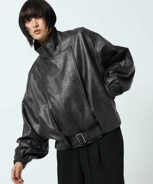 PAGEBOY(ページボーイ)の「フェイクレザーバルーンライダース(ライダースジャケット・レディース・ブラック/ブラック系その他・FREE)」の2枚目の写真