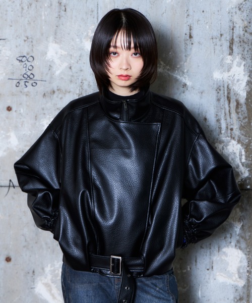 PAGEBOY(ページボーイ)の「フェイクレザーバルーンライダース(ライダースジャケット・レディース・ブラック/ブラック系その他・FREE)」の1枚目の写真
