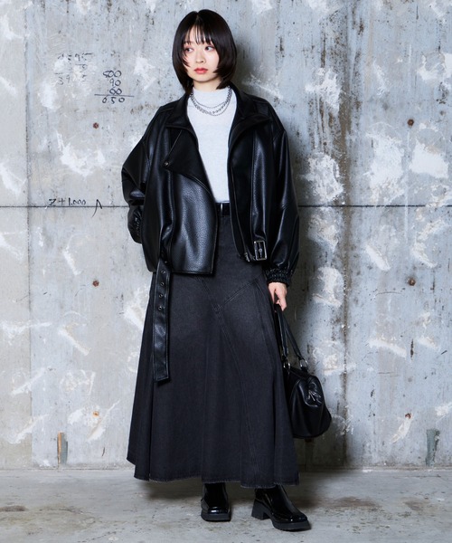 PAGEBOY(ページボーイ)の「フェイクレザーバルーンライダース(ライダースジャケット・レディース・ブラック/ブラック系その他・FREE)」の13枚目の写真
