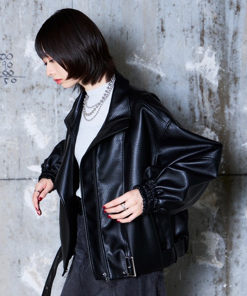 PAGEBOY(ページボーイ)の「フェイクレザーバルーンライダース(ライダースジャケット・レディース・ブラック/ブラック系その他・FREE)」の5枚目の写真