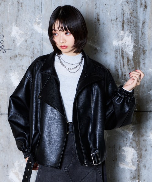 PAGEBOY(ページボーイ)の「フェイクレザーバルーンライダース(ライダースジャケット・レディース・ブラック/ブラック系その他・FREE)」の6枚目の写真