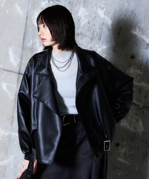 PAGEBOY(ページボーイ)の「フェイクレザーバルーンライダース(ライダースジャケット・レディース・ブラック/ブラック系その他・FREE)」の9枚目の写真