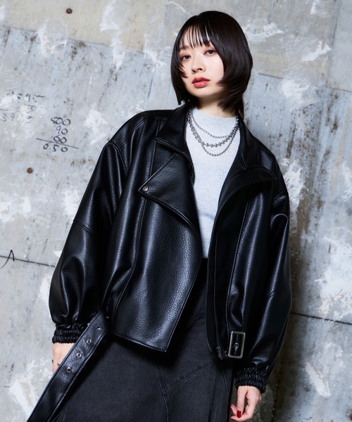 PAGEBOY(ページボーイ)の「フェイクレザーバルーンライダース(ライダースジャケット・レディース・ブラック/ブラック系その他・FREE)」の7枚目の写真
