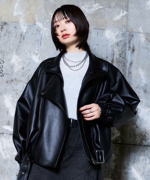 PAGEBOY(ページボーイ)の「フェイクレザーバルーンライダース(ライダースジャケット・レディース・ブラック/ブラック系その他・FREE)」の8枚目の写真