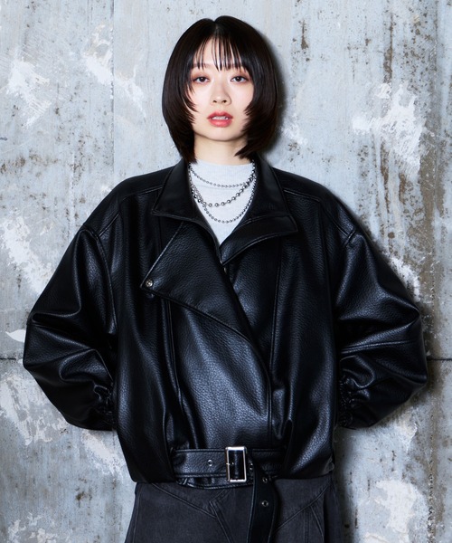 PAGEBOY(ページボーイ)の「フェイクレザーバルーンライダース(ライダースジャケット・レディース・ブラック/ブラック系その他・FREE)」の3枚目の写真