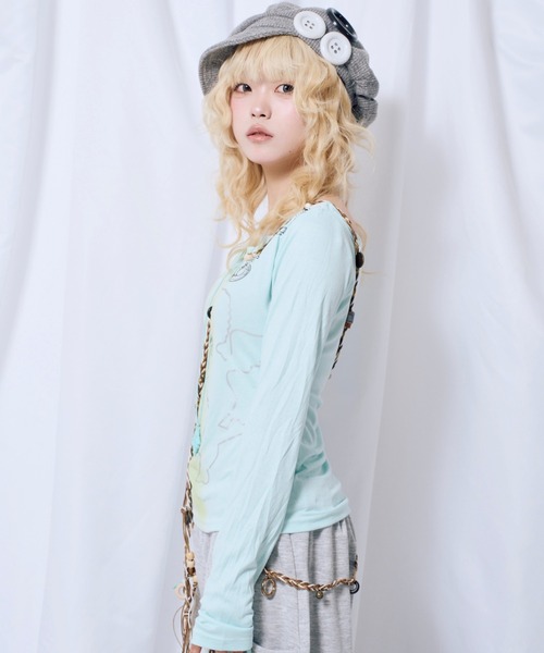 Never mind the XU / Chikashitsu+(ネバーマインド ザ エックスユー / チカシツプラス)の「【Nerd out XU】Off Shoulder Angel Print Long Sleeve Tee / 【ナードアウトエックスユー】オフショルダーエンジェルプリント長袖Tシャツ<着用動画あり>(Tシャツ/カットソー・レディース・ブルー・M)」の16枚目の写真