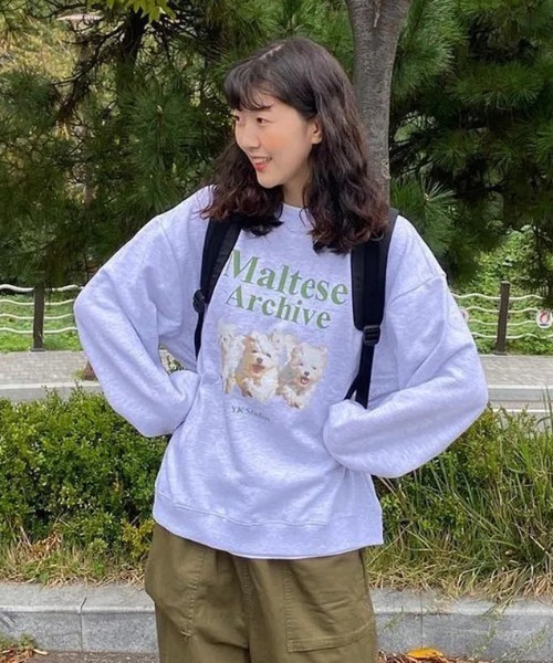 WaiKei(ワイケイ)の「◇WAIKEI◇ブランド直輸入正規品/マルチーズアーカイブ スウェット Maltese archive sweatshirts(スウェット・レディース・グレー/ブルー/ピンク/グリーン/ブラック/ライトグレー/ライトイエロー/アイボリー・M/S)」の4枚目の写真