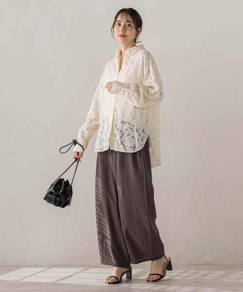 Droite lautreamont(ドロワットロートレアモン)の「シアージャガードシャツ(シャツ/ブラウス・レディース・ブラック/オフホワイト・M)」の19枚目の写真