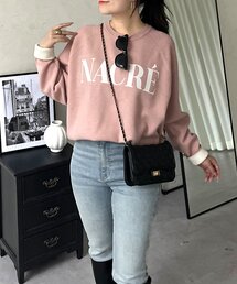 バックハートバイカラースリーブロゴニット