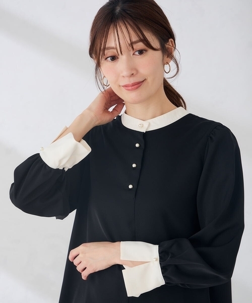 a.v.v(アーヴェヴェ)の「2WAY スタンドネック ブラウス(シャツ/ブラウス・レディース・ホワイト/ブラック/アイボリー・40/36/38)」の3枚目の写真
