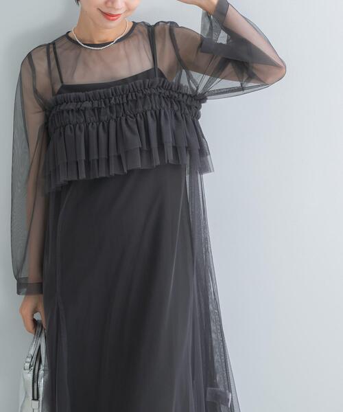 URBAN RESEARCH ROSSO WOMEN(アーバンリサーチ ロッソ)の「チュールキャミソールsetドレス(ワンピース・レディース・ライトブルー/チャコールグレー・FREE)」の2枚目の写真