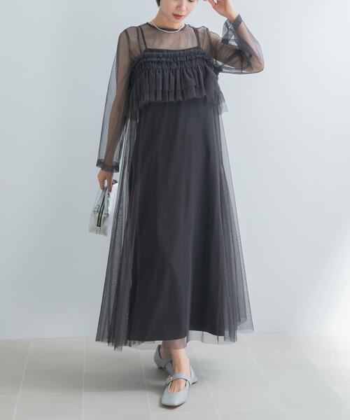 URBAN RESEARCH ROSSO WOMEN(アーバンリサーチ ロッソ)の「チュールキャミソールsetドレス(ワンピース・レディース・ライトブルー/チャコールグレー・FREE)」の5枚目の写真