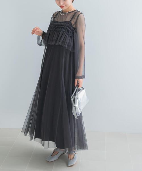 URBAN RESEARCH ROSSO WOMEN(アーバンリサーチ ロッソ)の「チュールキャミソールsetドレス(ワンピース・レディース・ライトブルー/チャコールグレー・FREE)」の6枚目の写真