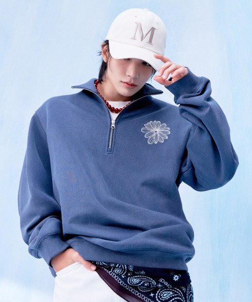 JEONGHAN着用】【UNISEX】HALF ZIP UP LA FLEUR LOGO / ユニセックス