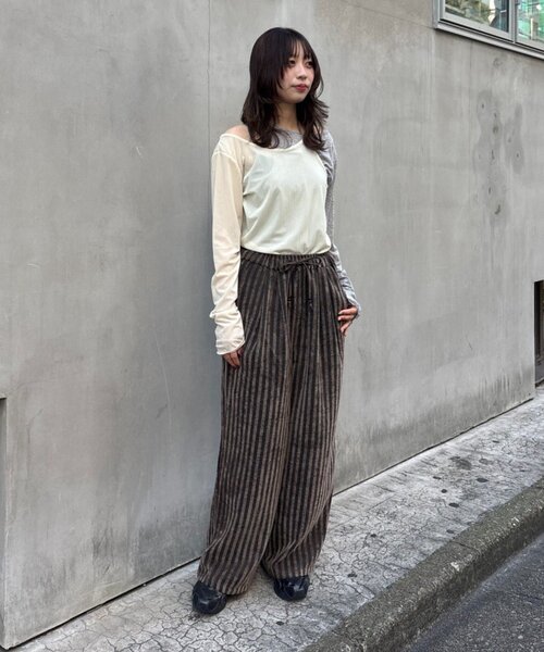 CIAOPANIC TYPY(チャオパニックティピー)の「【UNISEX】【ウエストゴムで楽ちん】ストライプイージーパンツ(その他パンツ・レディース・ネイビー/ホワイト/ブラウン・MEDIUM/LARGE)」の15枚目の写真
