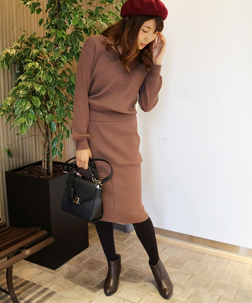 N.（N. Natural Beauty Basic）（エヌエヌナチュラルビューティーベーシック）の「ワイドリブセットアップ スカート（スカート・レディース・ブラウン/ボルドー/グレー/ブルー/ブラック・MEDIUM）」の3枚目の写真