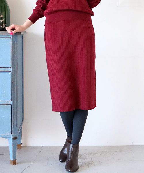 N.（N. Natural Beauty Basic）（エヌエヌナチュラルビューティーベーシック）の「ワイドリブセットアップ スカート（スカート・レディース・ブラウン/ボルドー/グレー/ブルー/ブラック・MEDIUM）」の5枚目の写真