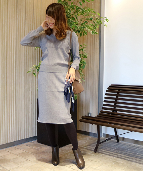 N.（N. Natural Beauty Basic）（エヌエヌナチュラルビューティーベーシック）の「ワイドリブセットアップ スカート（スカート・レディース・ブラウン/ボルドー/グレー/ブルー/ブラック・MEDIUM）」の18枚目の写真